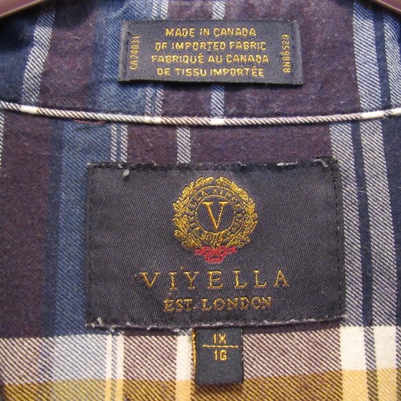 Vintage Viyella London Shirt Blue Flannel Plaid Canada Cotton Wool Blend 1X Tall - Picture 3 of 10